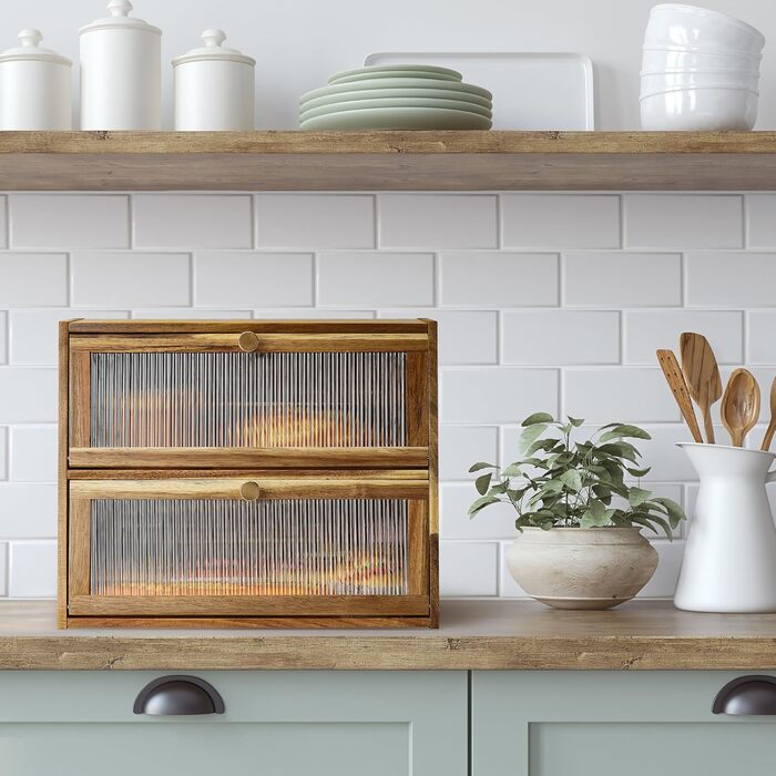 Дерев'яний хлібниця великого розміру, 2-ярусний, з акриловим вікном (акація)