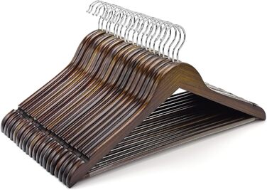 Amber Home 10-Piece 44.5cm Retro Wooden Clothes Hangers with Bar and Notch, Antique Brown Hanger for T-Shirt, Shirt, Suit, Coat, Dress, Wedding, Camisole