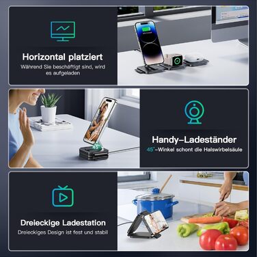 Зарядна станція JARGOU 3-в-1 для Apple: Watch, iPhone (MagSafe) | Підтримка iPhone 17 Pro Max, 16, 15, 14, 13, 12, AirPods Pro 4 3 2, Series