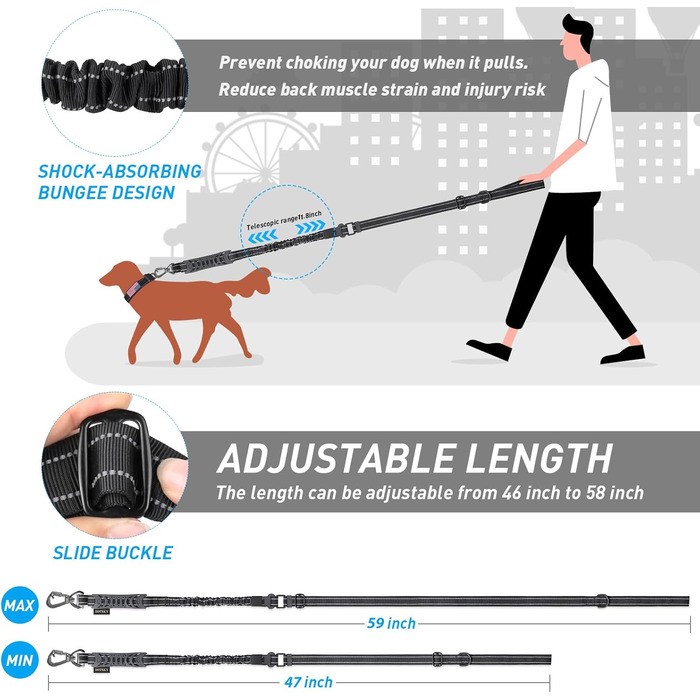 Тактична повідок для собак великих порід MegiaExist з контролем, авто-ремнем безпеки та світловідбиваючими нитками, 1.2 м, 1.8 м, повідка-телескопічна для тренувань, чорний