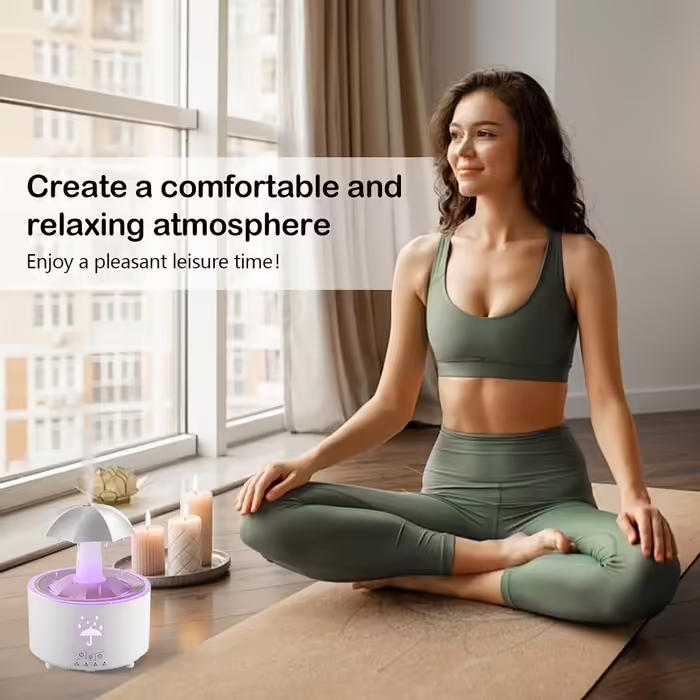 Rainfall Humidifier, Rain Cloud Humidifier, Rain Sounds for Sleeping, Rain Mushroom Lamp with 7 Color Light, Rainfall Humidifier 350ml, Oil Diffuser