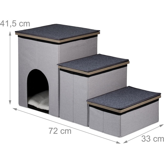Сходинки для собак та котів Relaxdays з гніздом та місцем для зберігання, сірі, 41,5 x 72 x 33 см