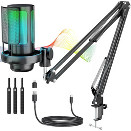 Професійний мікрофон-конденсаторний комплект, 192kHz/24 USB для геймінгу, стрімінгу, подкастингу, караоке. З поп-фільтром.