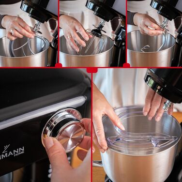 Кухонний комбайн-міксер LEHMANN з набором аксесуарів, 1500 Вт, 12 швидкостей, чаша 5 л, захист від перегріву, планетарний міксер з 3 насадками та захистом від бризок, чорний