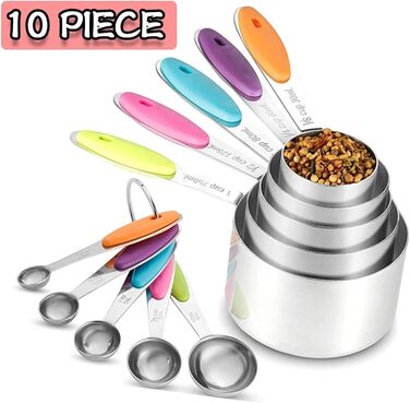5/10Pcs Stainless Steel Measuring Set, Stackable Measuring Cups and Spoons Set for Kitchen, Tea, Coffee, Baking, Measuring Tool (5Pcs Cup Set)