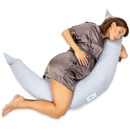 Подушка для годування Koala Babycare XXL: подушка для вагітних, для сну на боці, з бавовняним чохлом, сертифікований медичний виріб, подушка для дорослих (сірий - білий) X-Large сірий - білі крапки