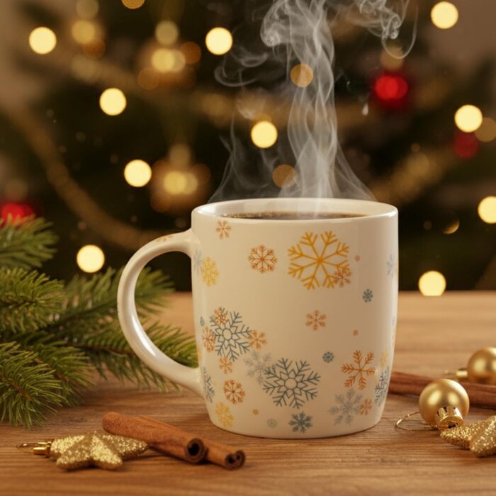 4 чашки для кави Com-Four® з кераміки, 250 мл, святковий дизайн (червоний/сірий/зелений/синій)