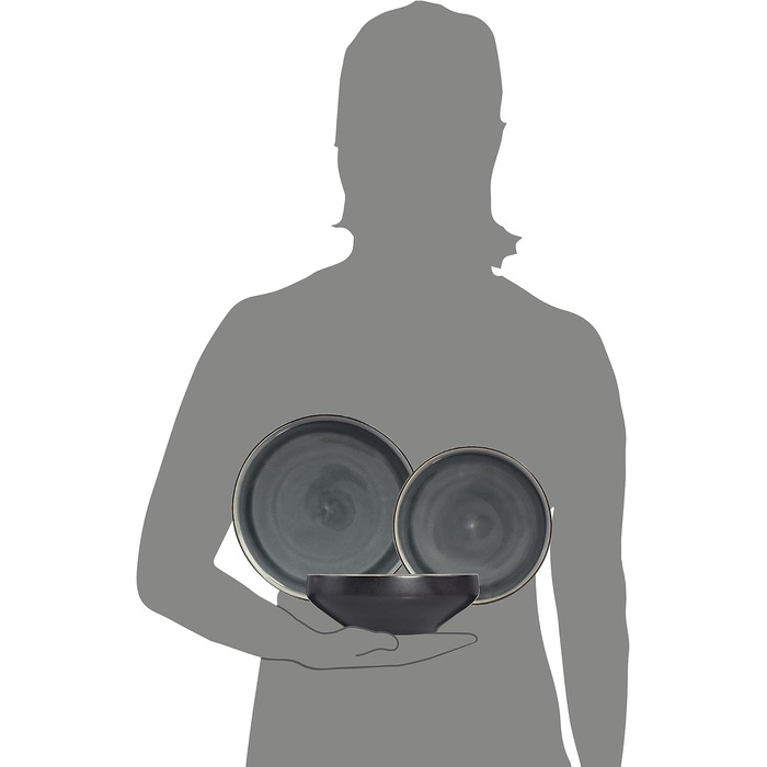 Набір посуду SÄNGER Helsinki 12 предметів: тарілки для їжі, сніданку та супу (4 особи), чорний з сірим акцентом, преміум-якість