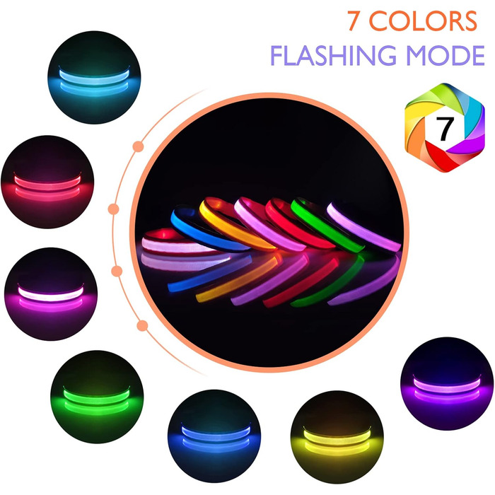 Світлодіодне нашийник для собак Leuchthalsband PcEoTllar, водонепроникний, 7 кольорів, регульований, для маленьких та великих собак, 8 режимів, синій, L (48-60 см)