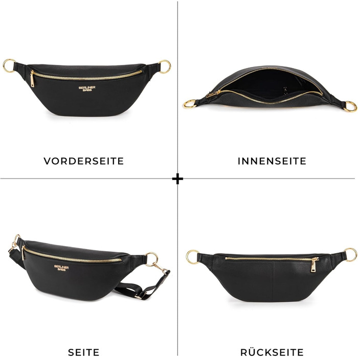 Чоловіча/жіноча поясна сумка Berliner Bags Preiu, шкіряна кросбоді сумка, XL (Чорний / Золотий)