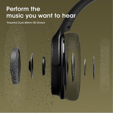 DOQAUS Бездротові Bluetooth навушники з мікрофоном, 70 годин роботи, Bluetooth 5.3, Over-Ear, 3 режими EQ, HiFi, складна конструкція, для (Чорний)