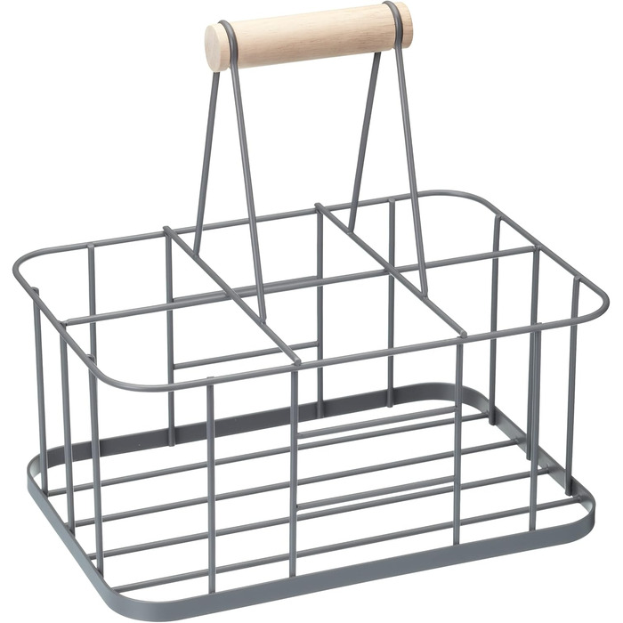 KitchenCraft Living LNBCARRIER Nostalgia Metal Wire Milk Bottle Basket/Wine Bottle Carrier, Container Holder for 6 Glass Milk Bottles, 29 x 20 x 13 cm – Grey