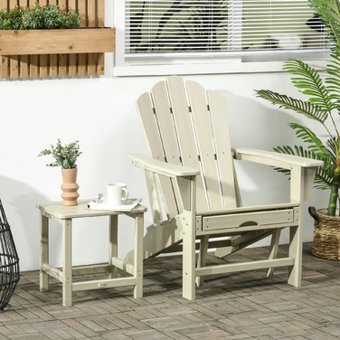 Крісло Adirondack Outsunny з бічним столиком і підставкою для ніг, садове крісло для тераси з підлокітниками з HDPE, пісочного кольору для саду та балкону