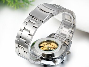 Чоловічий годинник JewelryWe, аналоговий з ручним заводом, модний бізнес, прозорий стимпанк, механічний годинник з нержавіючою сталлю, золотий, синій, циферблат з римськими цифрами, сріблястий (чорний)