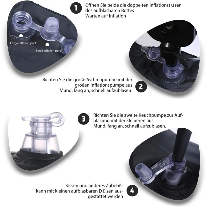 Надувний матрац Auto, чорний, з двома подушками та насосом. Ідеальний для кемпінгу, відпочинку та тематичних вечірок. Пряма форма.