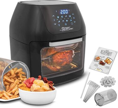 Mediashop Air Fryer Multi-Function – Hot Air Fryer for Oil-Free Frying – 6-in-1 also as a Dehydrator, for Grilling and more – up to 80% less fat, Black