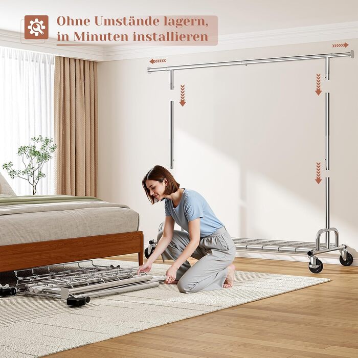 Вішалка для одягу на колесах, висувна, міцна, до 150 кг, металева стійка для одягу, пальто, светрів