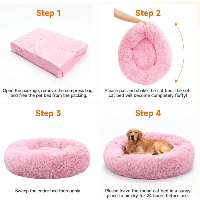 М'яке кругле ліжко для собак та котів, 50 см, рожеве. Зручне, миється, не ковзає. Розмір 80 x 80 x 25 см