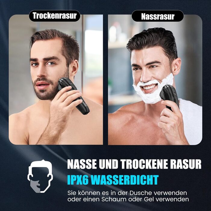 Електричний чоловічий бритва Brightup з 4D-плаваючою головкою, бездротовий LED бритва для вологого та сухого гоління, IPX6 водонепроникний, USB-C зарядка & висувний тример, захист від подорожей, глибокий чорний колір