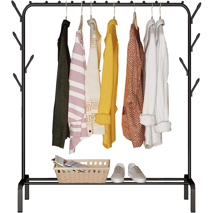 edihome Clothes Rack, Clothes Bar, 118X148X39cm, Shoe Shelf, Metallic, Stable, Clothes Organizer (Black)