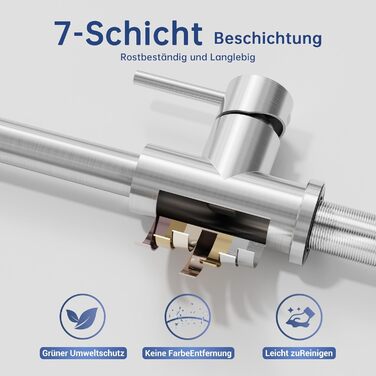 Кухонний змішувач DAYONE з висувною лійкою, нержавіюча сталь, 3 режими, 360° обертання, для кухонних мийок (15 см), матовий.