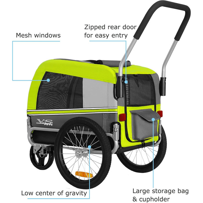 Універсальний візок-перевозник для собак Tiggo VS Pets Medium: 2-в-1 (велосипедний, буксирний)