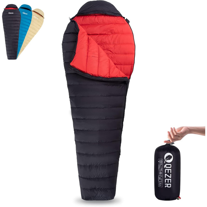 QEZER Summer Sleeping Bag, only 620g Ultralight Down Sleeping Bag, Small Pack Size for Kids, Boys and Girls, Adults, Camping, Trekking, Outdoor