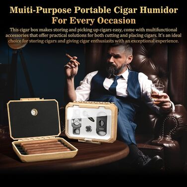 KEJIAR Вишуканий футляр для сигар з контролем вологості, набір інструментів для сигар (3 в 1, V-Cut, Straight Cut, штамп)