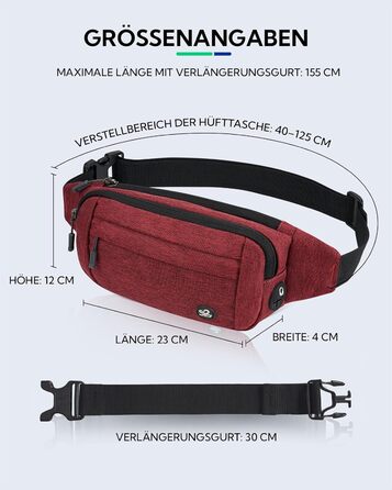 WATERFLY Поясна сумка на пояс для чоловіків та жінок: спортивна сумка на талію, поясна фанка, для подорожей, прогулянок з собакою, активного відпочинку (Тьмяно-червоний)