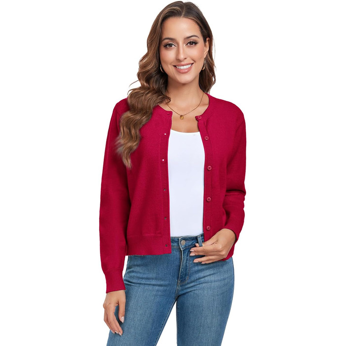 Жіночий кардиган Kesser з довгим рукавом: теплий, стильний, класичний. Ідеальний для осені та зими. Червоний колір, круглий виріз, з ґудзиками.