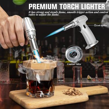 Valentine's Day gifts for him, gifts for men, dad, friend, cocktail smoking kit with flashlight, men's gifts, bourbon whiskey smoking set, men's gifts for Christmas (without butane)