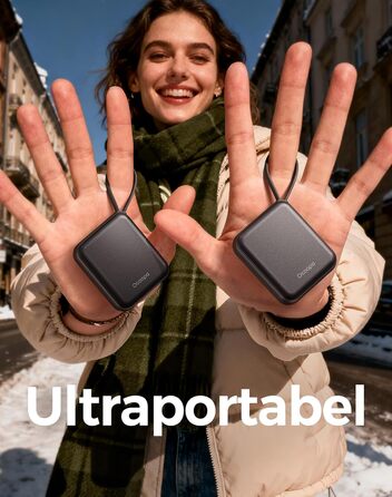 Електричні грілки для рук Ocoopa 2 шт. з акумулятором 4000mAh, USB, 3 режими нагріву, до 52°C, подарунок на Новий рік, для зими, катання на лижах, подорожей та активного відпочинку, UT5 Nano Wiesengeflüster (Ocoopa x Künstleredition), чорний