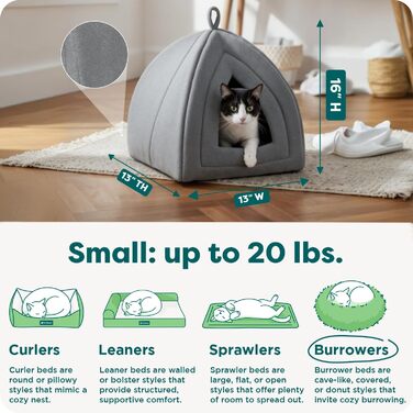 Кішка ліжко Furhaven Polar Fleece, розкладне, для котів, миючий, сірий, розмір Small (41x33x33 см)