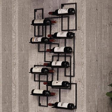 Підвісна полиця для вина на 10 пляшок, металева, чорна, 110x60x10 см (2 шт.)