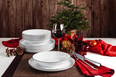 Seltmann Weiden 001.737148 Lido Tableware Set - 6 Dinner Plates + 6 Soup Plates - 12-Piece - Black Line Single