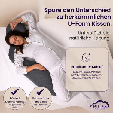 Подушка для вагітних та годування з ефектом пам'яті (Memory Foam), модель 2026 року, змивний чохол, анатомічна подушка для всього тіла