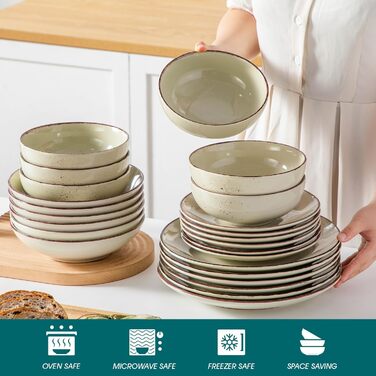 Набір керамічного посуду Vancasso NAVIA (24 частини) для 4 осіб, бежевий, набір посуду з тарілок, салатників та мисок