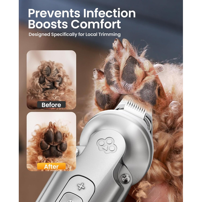 Schermaschine для собак та котів oneisall 4-в-1: стрижка, триммінг, шліфування кігтів. 2000mAh, IPX7, до 7000RPM