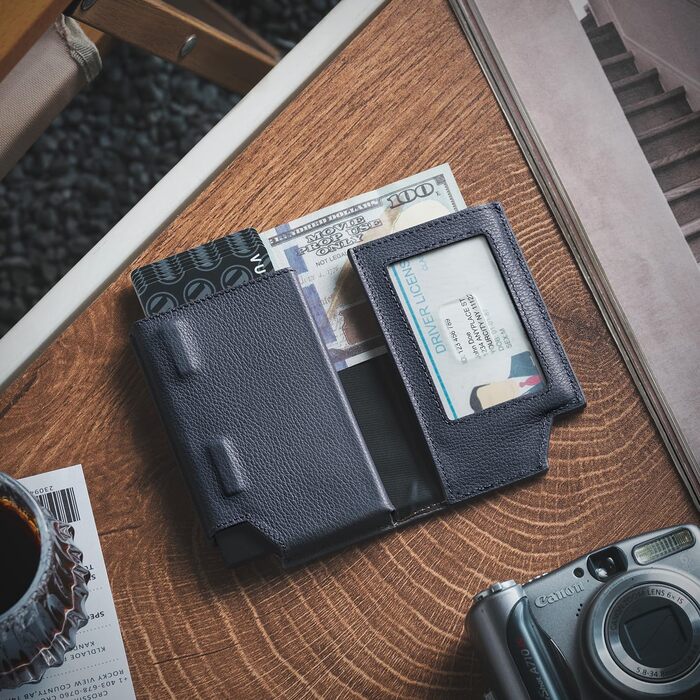 Гаманець-картхолдер VULKIT RFID захист, шкіряний, для чоловіків та жінок, з відділенням для грошей, магнітний замок, колір - пісковик морський