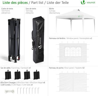 VOUNOT® 3x3m (approx. 10x10ft) Gazebo, Waterproof, Stable, Winter-Proof, Pop-Up Folding Gazebo with 4 Side Walls and 3 Sandbags, Foldable Party Tent, Garden Tent, Garden Gazebo incl. Bag, Green (pop up gazebo white)