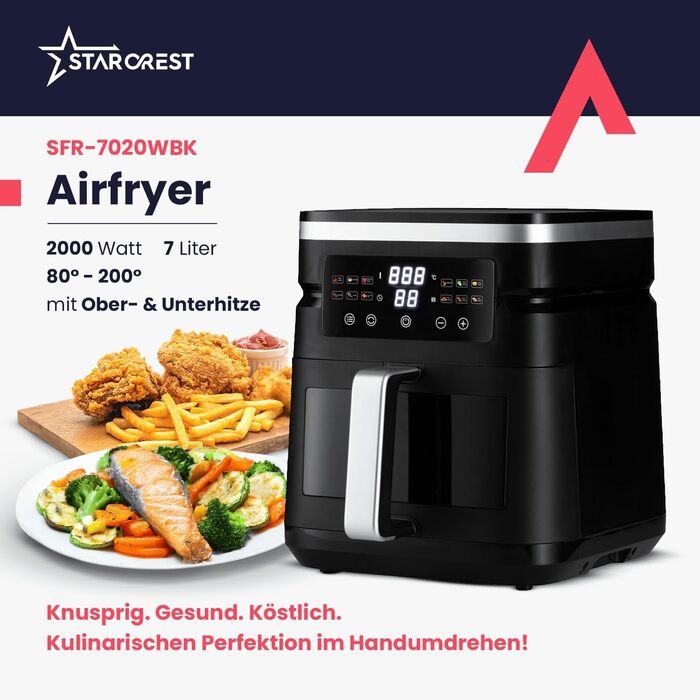 Фритюрниця повітряна STARCREST 7л, 2000W, 12 програм, підігрів, чорна