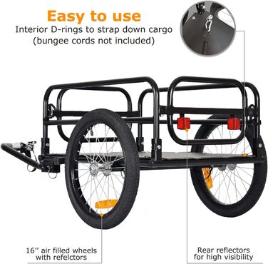 Складаний вантажний причіп Tiggo для велосипеда. Об'єм 70 літрів, вантажопідйомність 40 кг. Розміри платформи: 67 x 46 x 25 см