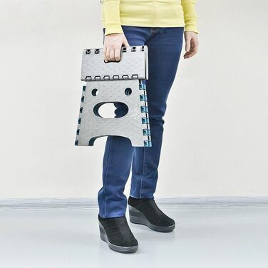 Складний стілець Stark – стілець-табурет, 120 кг, з ручкою, антиковзкий для кухні, ванної, саду та майстерні, компактний (сіро-блакитний), 27 см