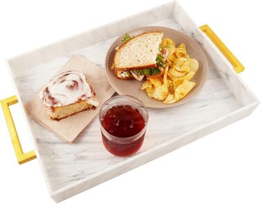 Acrylic Serving Tray with Golden Handles, 40.6 x 30.5 x 5.1 cm Decorative Tray for Table, Food, Drinks Serving Platter for Countertop, Kitchen, Bathroom, Party, Serving Tray (Marble)