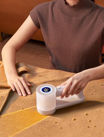 Електричний видальник ворсу 2-в-1 з трьома швидкостями для всіх тканин, з цифровим дисплеєм, 3 леза, USB-C кабель (Білий)