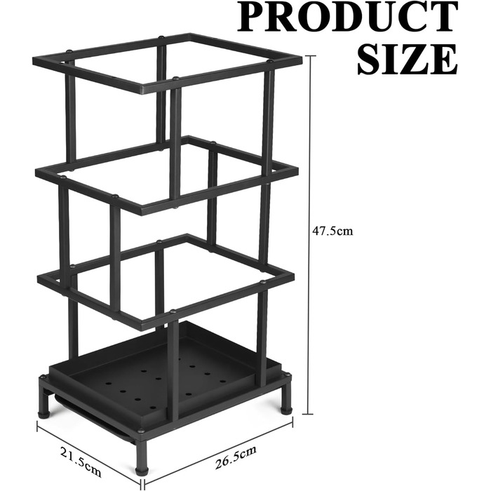 Металева підставка для парасоль під Alyoen з водозбірником та регульованими ніжками, 26,5 x 21,5 x 47,5 см, чорна