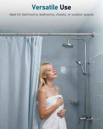 Штанга для душу Uniclife без свердління, 82–204 см, регульована, нержавіюча сталь, для ванної, вікна, шафи, срібна