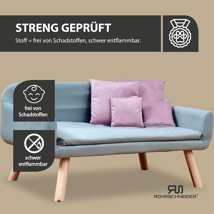 Софа для собак Rohrschneider Chicago | Миється, для собак маленьких та середніх порід | Макс. вага 50 кг | Зручна, Made in EU | 103x57x50 см | Сумка для відходів (Блакитна)