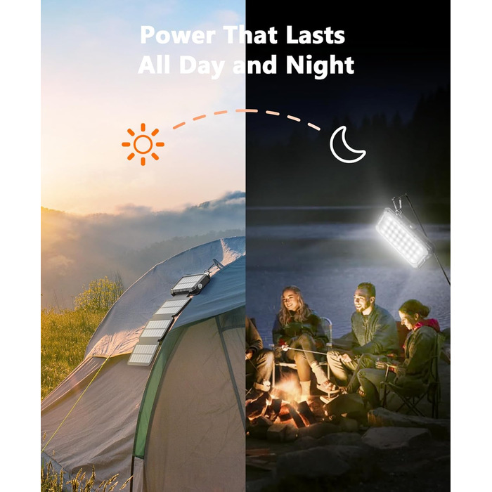 Сонячний Power Bank WASTDE 26800mAh з сонячною панеллю, чорний: зарядний пристрій для телефону, планшета, з ліхтариком (SOS), водонепроникний, для кемпінгу та подорожей