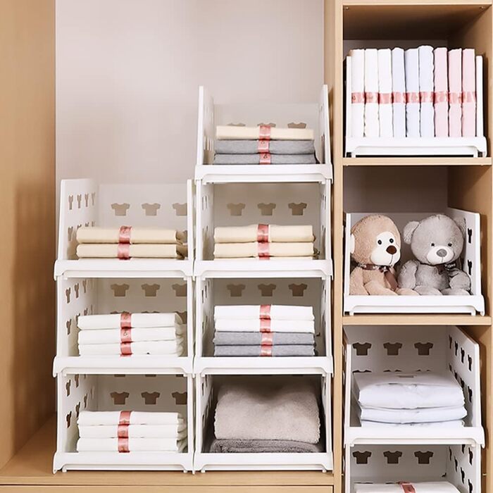Hossejoy Extra Large Set of 4 Stackable Closet Storage Organizers, Foldable Closet Storage Box Organizers, Plastic Closet Organizer, Shelves, Basket, Bedroom, Office